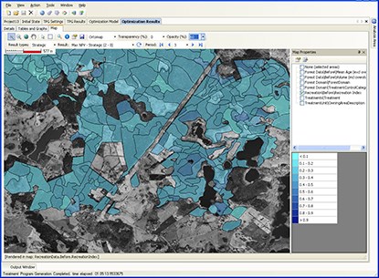Orthophoto in Planwise showing optimization results from a recreation project.