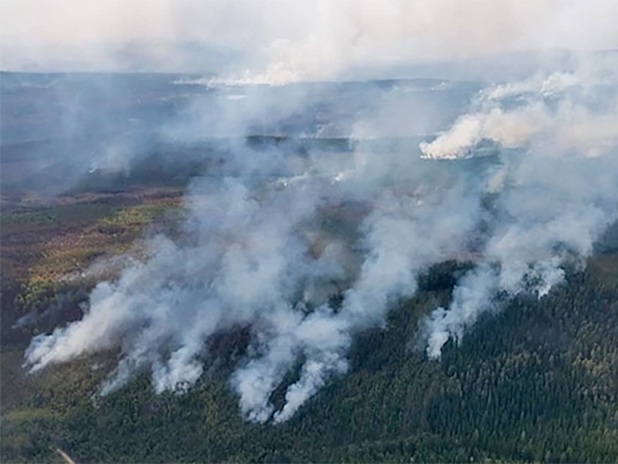 Skogsbrand sedd från ovan. Foto.