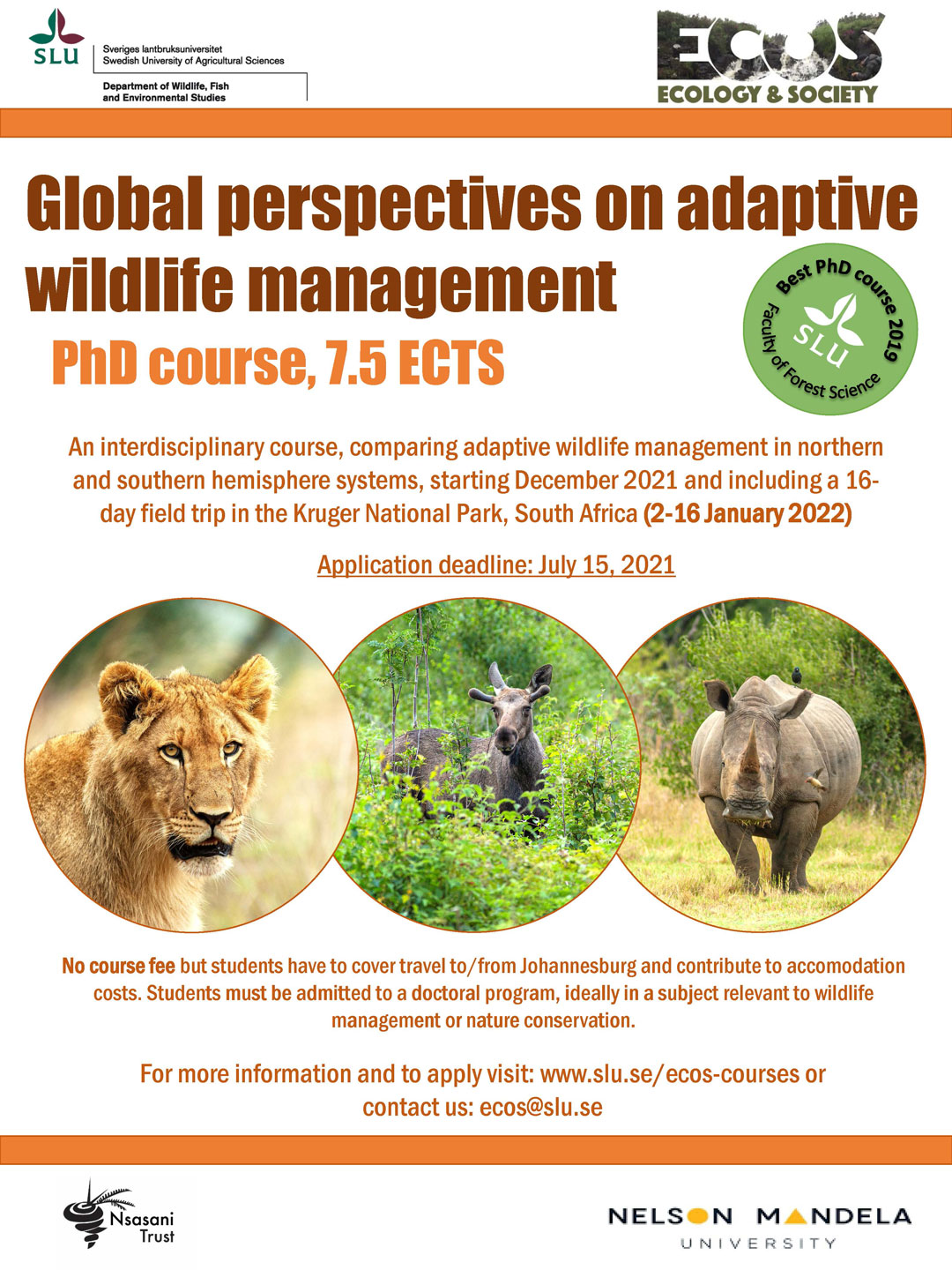 Poster för kursen Adaptive Wildlife Management.