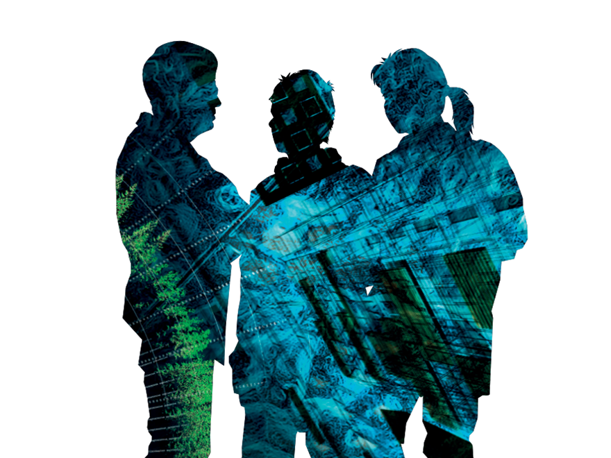 Three people, illustration.