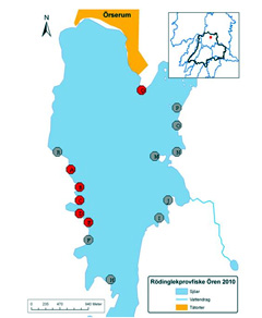 Lokaler för lekprovfisket av röding i Ören