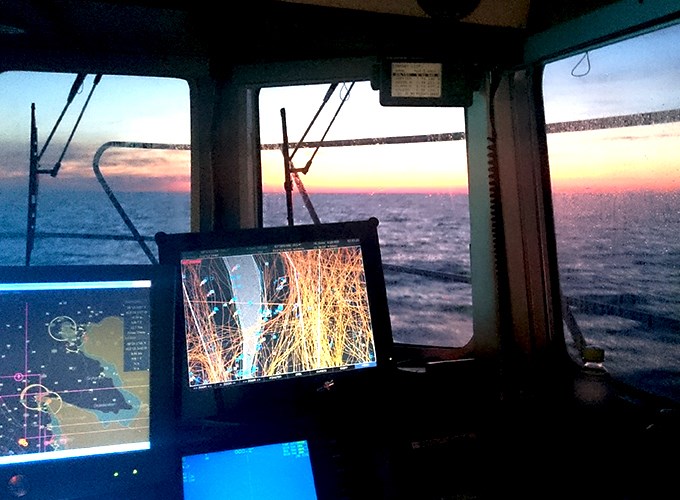 Digitalt sjökort av ett trålhal vid kommersiellt fiske på havskräfta. Foto.