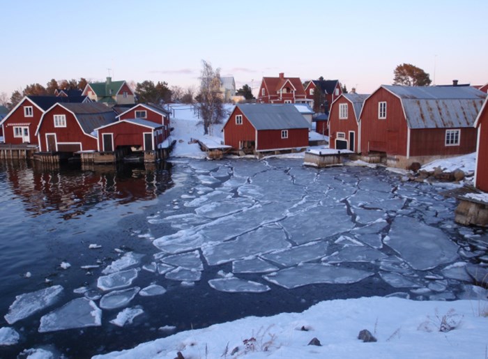 Fishing village at winter. Photo.