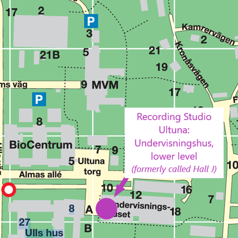 En karta visar var Studion Ultuna finns i campus.