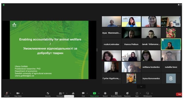 Uliana Gottlieb (SLU) is talking about enabling accountability for animal welfare
