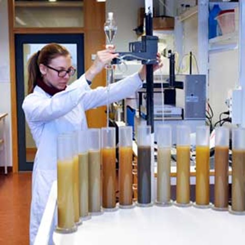 A woman is holding large tubes, photo.
