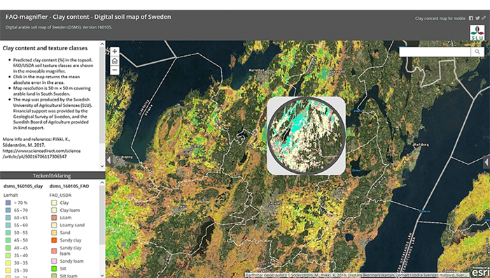 A map showing clay content in Sweden, photo.