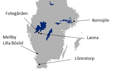 En karta av södra Sverige, illustration.