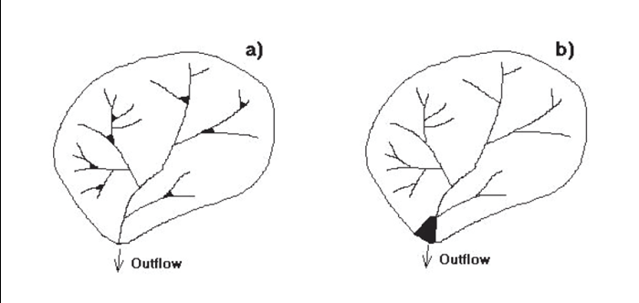 Alternative locations of wetlands in the landscape.