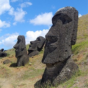 Big stone faces on Easter Island, photo.
