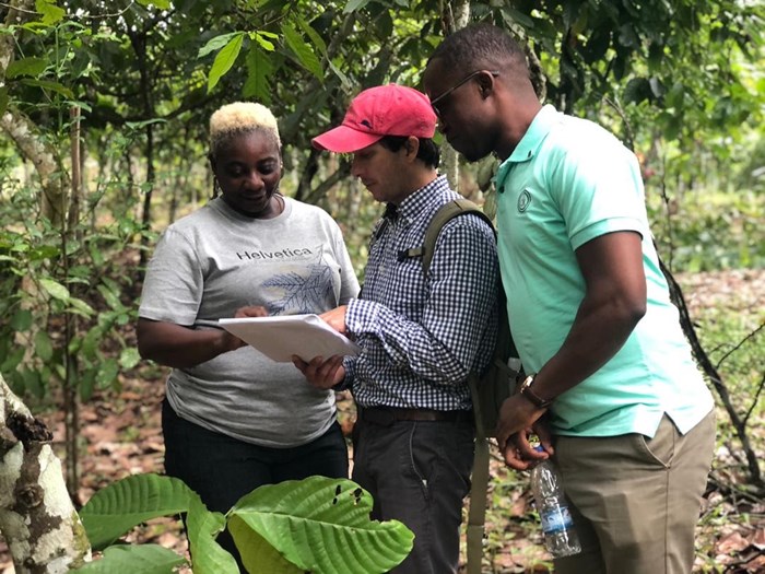 Francisco X. Aguilar, Charles King and Julie Weah discuss how climate change affect cocoa socio-ecological systems in Ivory Coast.