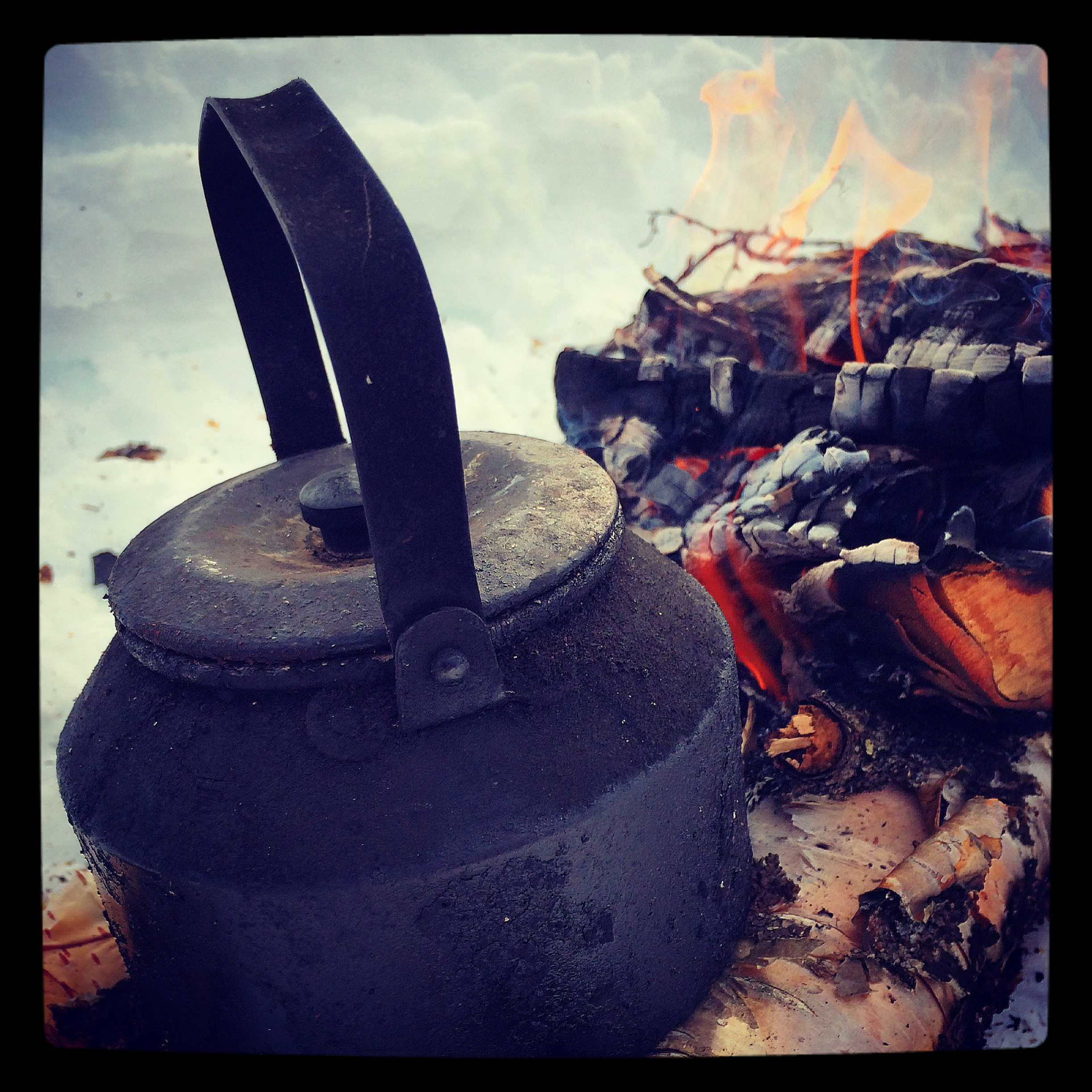 Coffee pot on open fire