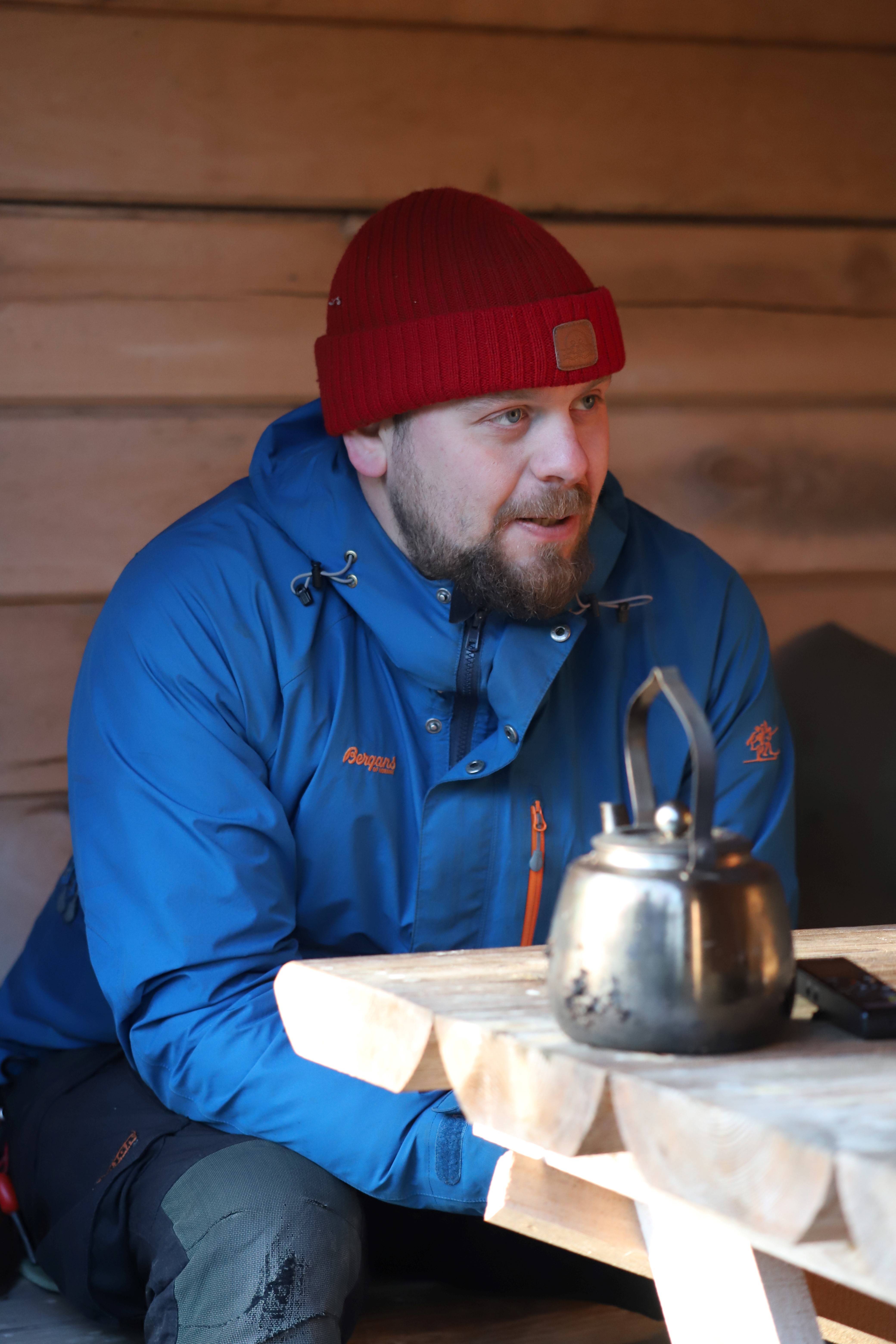 Johan Tonberg at a table with a coffee pot