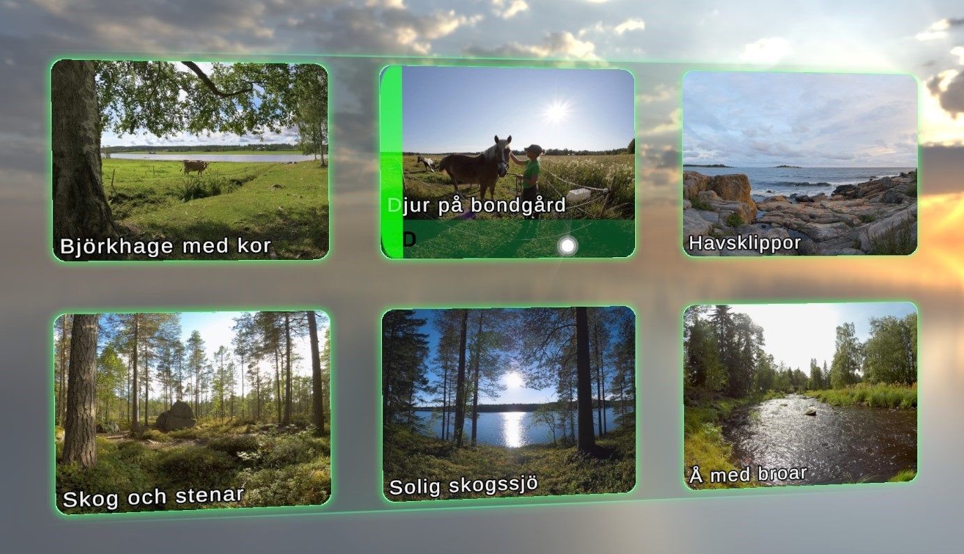 Screenshot från VR-glasögon,  Natureach app
