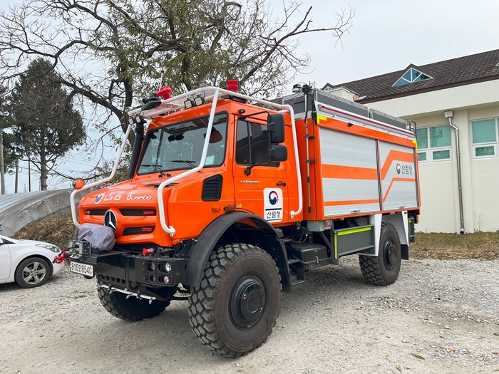 A fire fighting truck for forest fires in South Korea