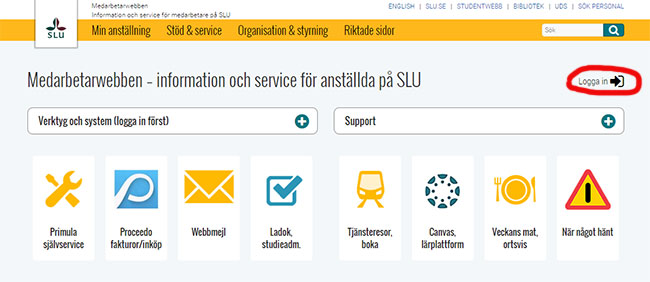 Skärmdump av medarbetarwebben på SLU 