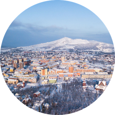 City of Kiruna in winter, arial photo.