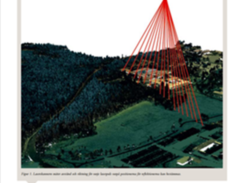 Framsida Fakta skog nr 4, 2014. Flygplan med avståndsmätande laserskanner. Illustration och text. 