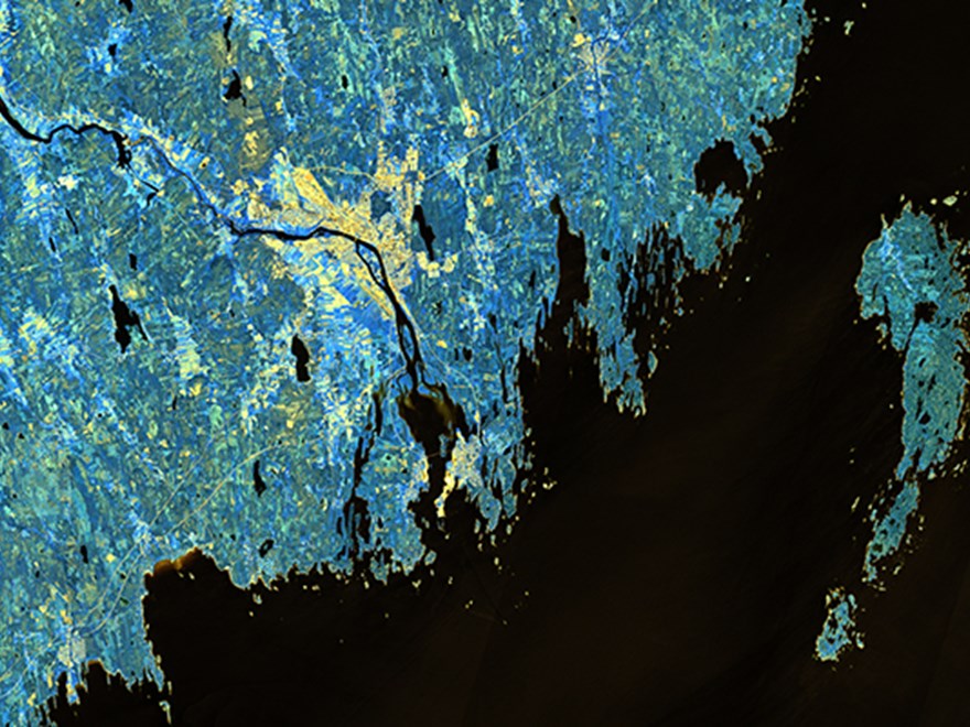 Rastrerad satellitbild över Umeå med omnejd. Bild.