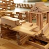 Small building blocks of light wood. Photo.