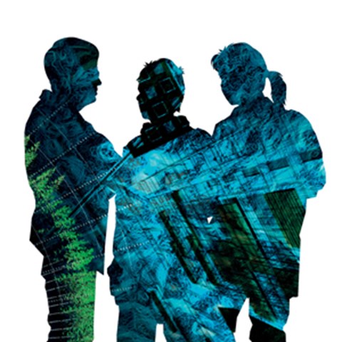Tre personer. Illustration.