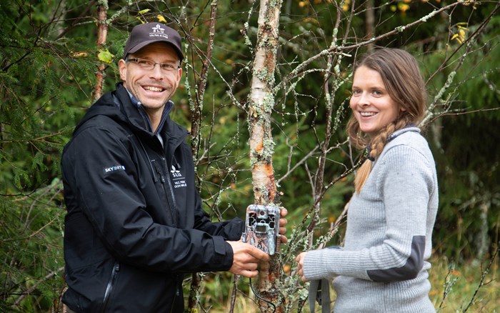 Scientists set up a game camera on a tree.