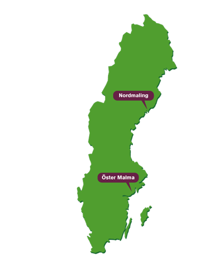 Karta med Nordmaling och Öster Malma markerade.