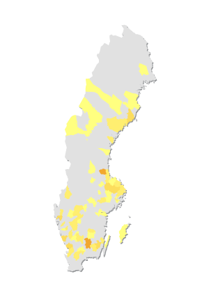 Karta som visar fördelningen av observationer under januari  2021 på kommunnivå. Illustration.