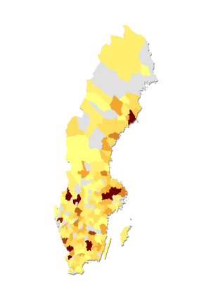 Karta som visar fördelningen av observationer under perioden november 2020 till februari 2021 på kommunnivå. Illustration.