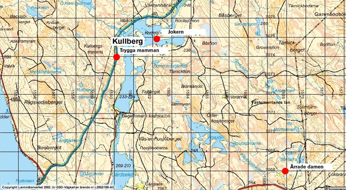 Karta som visar älgarnas positioner.