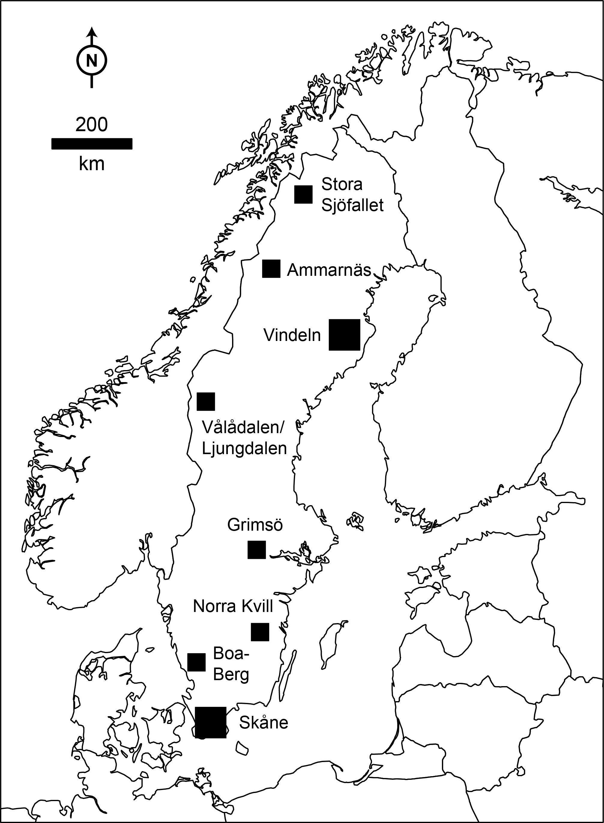 Karta som visar områden där miljöövervakning av smådäggdjur i Sverige.