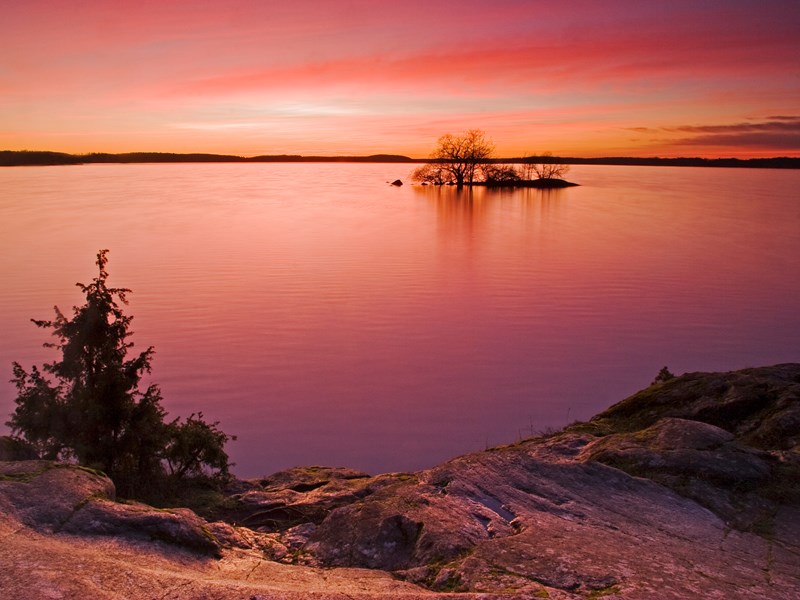 Sunset over a lake. Photo.