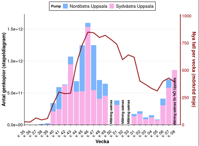 Graph showing COVID-19 in wasterwater over time.