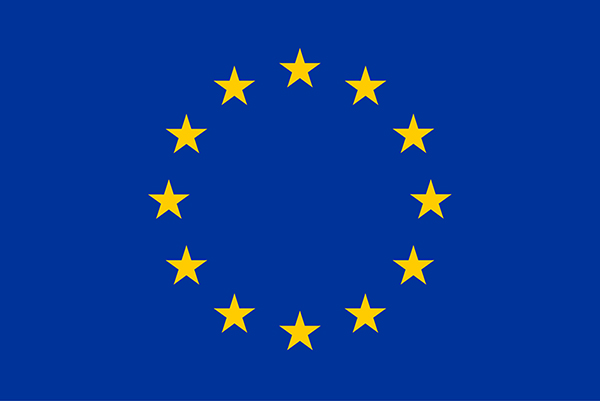 EU-logotypen - en ring med gula stjärnor mot blå bakgrund. Illustration.