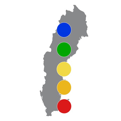 Map of Sweden with colored circles. Collage.