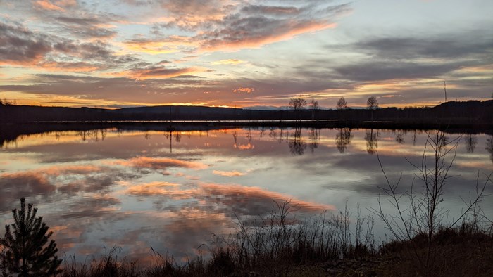 Sunset over lake. Photo.