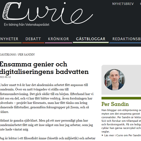 En skärmdump med mycket text, från tidningen Curies webb.
