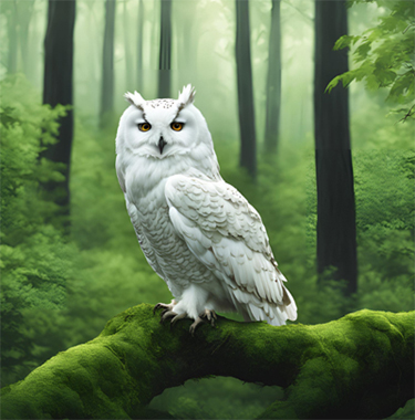 A white owl perched on a branch, AI generated.