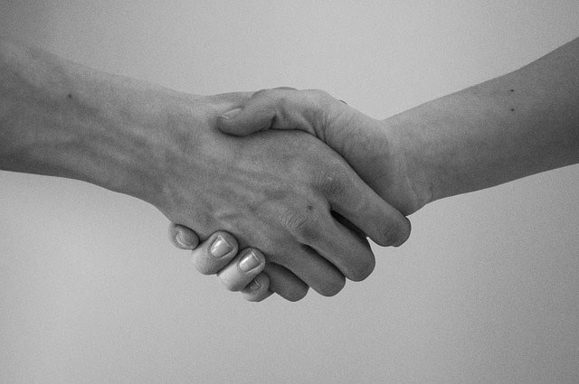 Handslag mellan två personer, foto.
