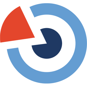 Logo with geometric figures in blue and red. Illustration.