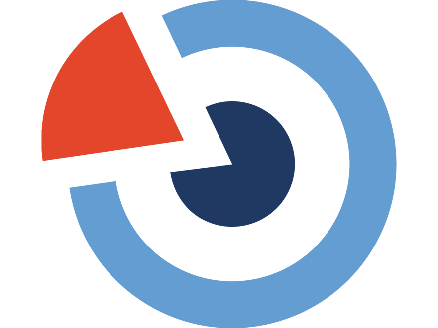 Logo with geometric figures in blue and red. Illustration.