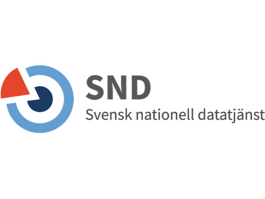 Logotyp med text: “SND” och “Svensk nationell datatjänst”. Illustration.