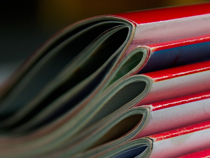Close up of a pile of journals, photo.