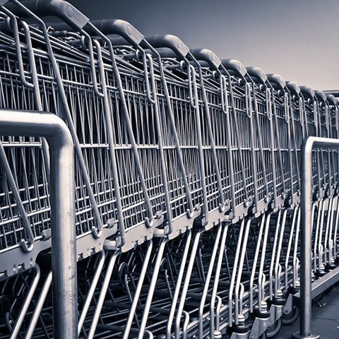 Shoppingcarts in a row. Photo.