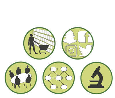 Fem ringar med olika projektdelar, illustration.