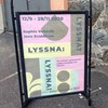 Flyer with information on Listen! exhibition at Färgfabriken in Stockholm