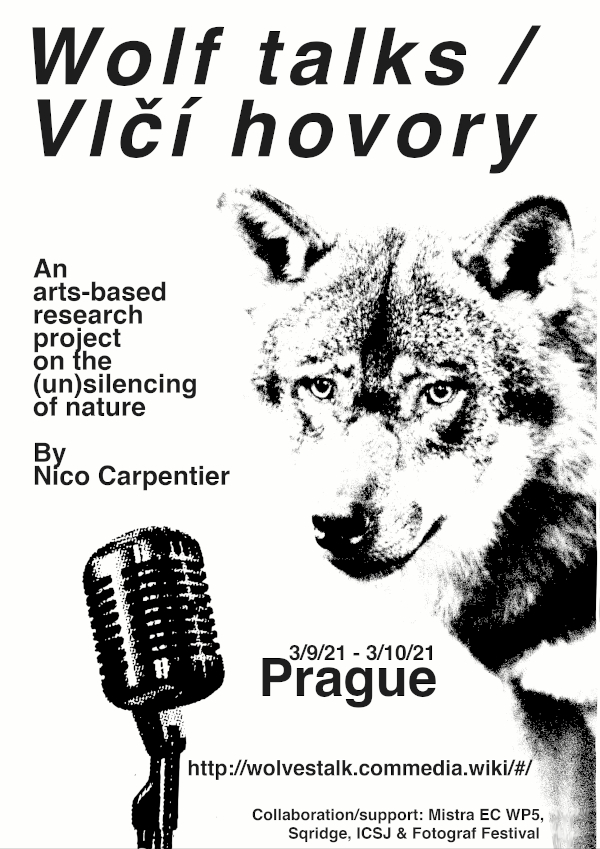 A poster for "Wolf Talks" with a wolf and a microphone