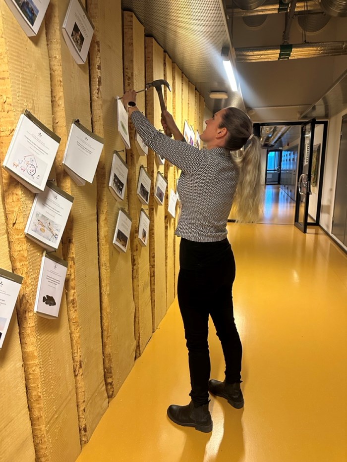Lotten spikar upp sin avhandling med en stor spik.