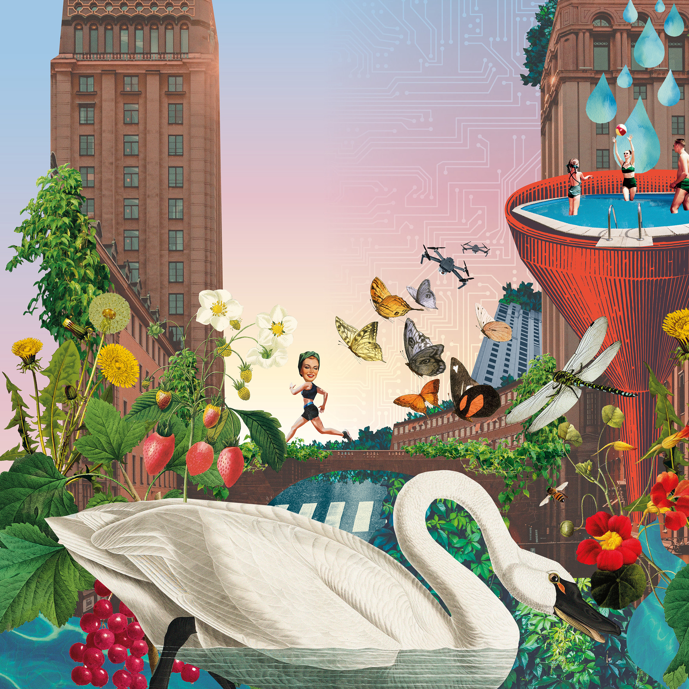 Colorful illustration of an urban environment 