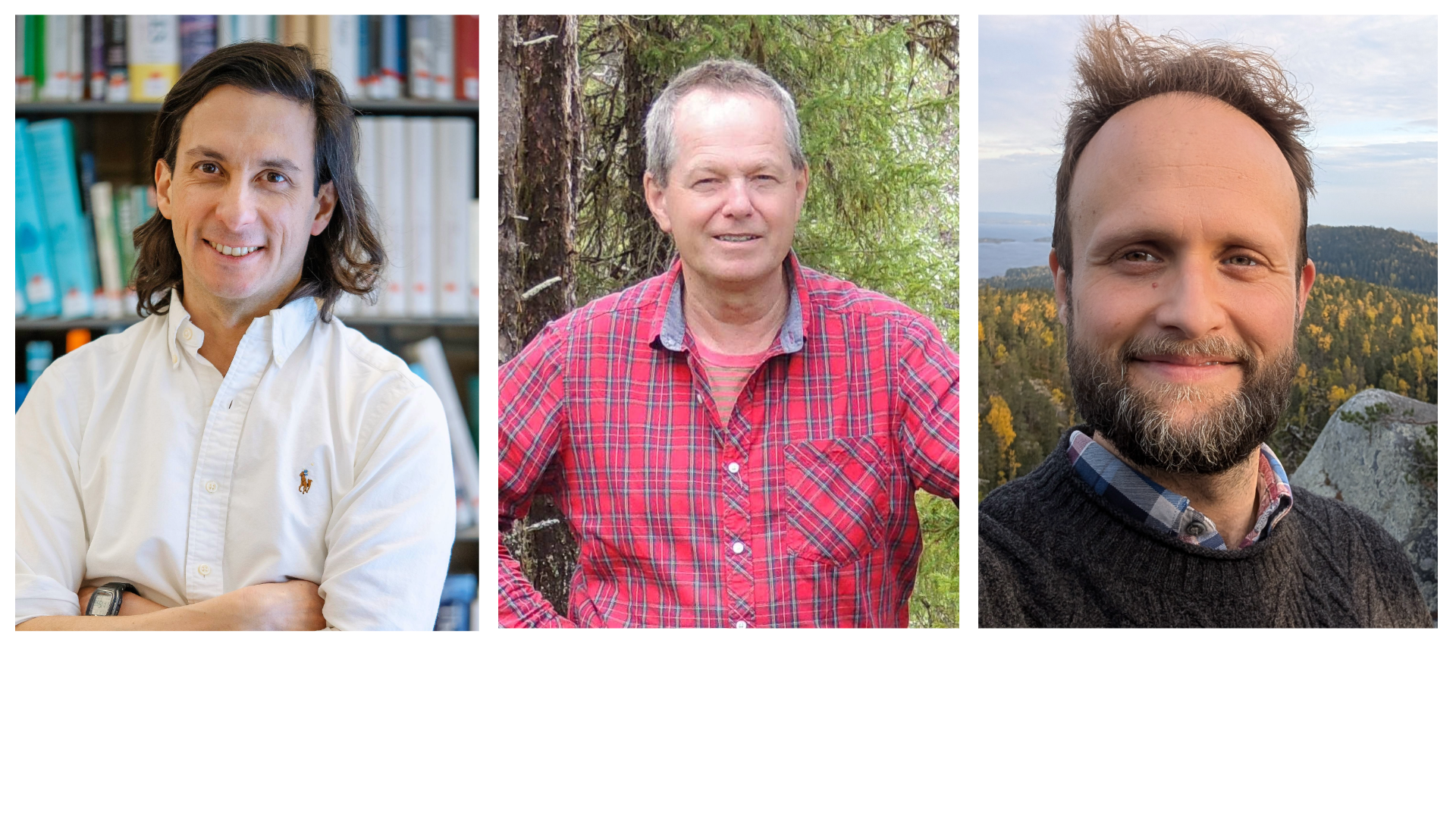 Porträtt av tre forskare i olika miljöer.